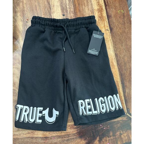 NWT True Religion Boy's Black Drawstring Waist Fleece Joggers Short Size Medium - Picture 1 of 5